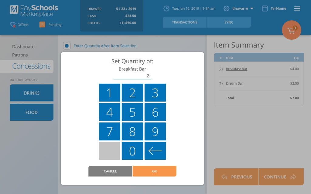 Concessions Quantity Keypad