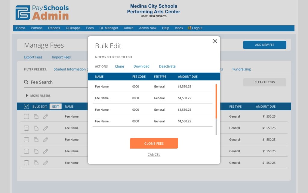 Fees Landing Bulk Edit Modal – 1